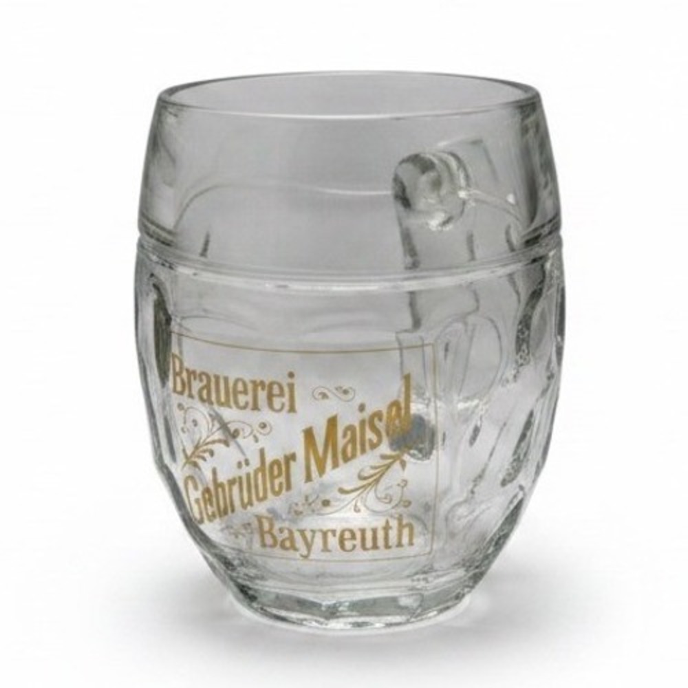 Brauerei Gebrüder Maisel Bayreuth German Beer Stein Mug Clear Gold Logo Vintage